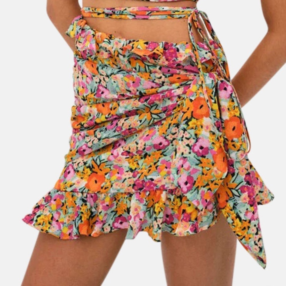 For Love And Lemons Floral Mini Skirt in Orange, Pink, Mint